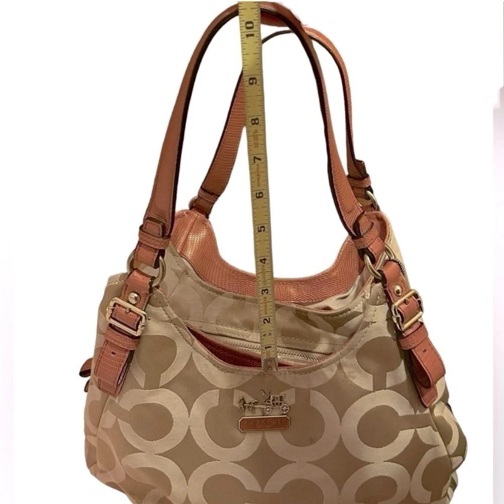 Coach Canvas & Leather Tan Signature Logo Shoulder Bag. GUC “Peach” Straps, VNTG - Picture 3 of 10